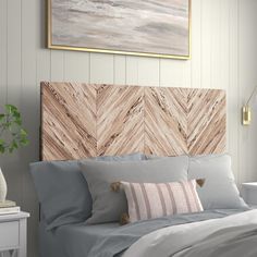 This panel headboard has a charming rustic look that marries vintage and contemporary styles while keeping the wood's grain color variation front and center. It's made from engineered wood and features a series of wood planks in an almost chevron-inspired pattern. We love the way the array of finishes adds visual intrigue and texture to this otherwise simple, clean-lined design. Vaguely reminiscent of a live edge, this panel headboard is great for setting a versatile foundation in your guest roo Bohemian Style Bedding, Wood Panel Headboard, Headboard Wood, Boho Headboard, Chevron Headboard, Bedroom Redesign, Moody Bedroom, Headboard Designs, Wood Headboard