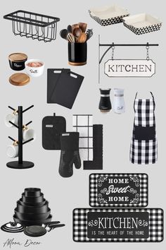 home decor ideas black and white kitchen White Kitchen Decor Ideas, Black And White Farmhouse Kitchen, Black And White Kitchen Decor, Home Decor Ideas Black, All Black Kitchen, Farmhouse Kitchen Wall Decor, Black Flatware, Black And White Kitchen, White Dinnerware Set