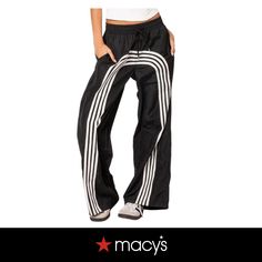 in stock Striped Sportswear Bottoms For Sports, Striped Sporty Bottoms For Sports, Striped Sporty Sweatpants For Loungewear, Sporty Striped Sports Bottoms, Sporty Striped Bottoms For Sports, Sporty Striped Sweatpants For Loungewear, Black Sportswear Bottoms With Contrast Stripes, Casual Spring Joggers With Side Stripes, Sporty Striped Pants For Loungewear