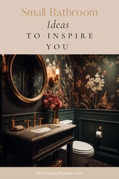 Explore small bathroom decor ideas to help maximize your limited but important space in this blog post that will inspire you Small Dark Bathroom, Small Half Bathroom, Half Bathroom Decor, Dark Bathrooms, Powder Room Design, Downstairs Bathroom, Half Bathroom, Small Bathroom Ideas, Bathroom Wallpaper