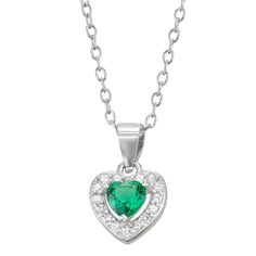 She's sure to charm whenever she wears this dazzling Junior Jewels simulated birthstone heart necklace.PENDANT DETAILSPendant length: 0.75 in.Chain length: 18.5 i.Chain type: linkClasp: spring ringMetal: sterling silverAdditional details: simulated birthstone accentsPackaging: boxedGemstones may have been treated to enhance their appearance. Special care may be required. Size: One Size. Color: Green. Gender: female. Age Group: kids. Heart Pendant Necklace With May Birthstone, May Birthstone Heart Pendant Necklace, Heart Shaped May Birthstone Necklace With Heart Charm, Heart Pendant Necklace With Birthstone, Silver Heart Cut Necklace For May Birthstone, Heart-shaped May Birthstone Necklace, Pendant With Chain, Diamond Simulant, Ring Metal