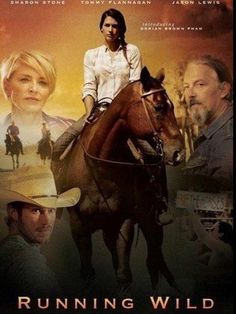 the running wild movie poster with an image of a woman riding a horse and two men standing