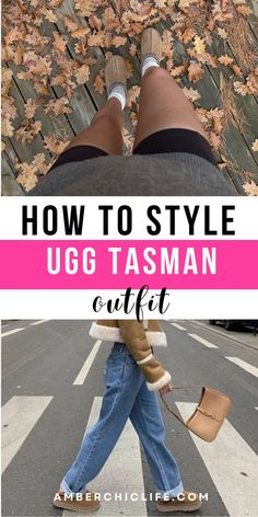 ugg slippers outtfit Uggs With Leggings, Style Ugg Tasman, Uggs Mini Boots Outfit, Ugg Slippers Outfits, Cute Ugg Outfits, Uggs Mini Boots, Beige Uggs, Uggs With Jeans