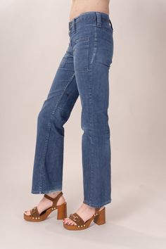 The perfect ‘70s low rise jeans by Wrangler! Classic sailor style in a deep blue wash, flair leg, and square pockets. Best fits modern size S Length 38”Waist 31”Rise 8.5”Hips 39”Inseam 30.25” Model’s Measurements:Height 5’9”Chest 34”Waist 29”Hips 36.5” Excellent vintage condition, with normal wear and condition for its age.For international shipping rates, please send inquiries to our CONTACT page. Dark Wash Flare Jeans With Patch Pockets, Full-length Dark Wash Flare Jeans With Patch Pockets, Sailor Jeans, Sailor Jean, Sailor Style, Contact Page, Sailor Fashion, Low Rise Jeans, Deep Blue