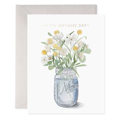 a mother's day card with flowers in a mason jar