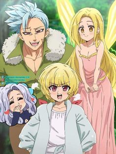 three anime characters with blonde hair and blue eyes