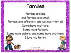 a purple frame with the words families and two children holding hands, on top of it