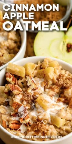 cinnamon apple oatmeal in a white bowl