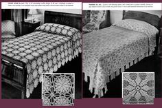 an old fashioned crocheted bed spread is shown in black and white with pictures of the bedspread