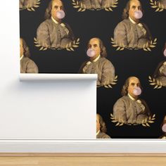 a wallpaper with an image of george washington blowing bubbles in front of his face