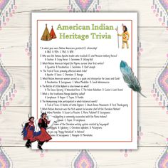 🦅🏹The Printable American Indian Heritage Month Trivia Game offers an enjoyable and engaging way for kids (and adults) to learn about Native American Heritage. The game comes with an answer key and is in a printable PDF format, allowing for instant download and easy printing. 🦅🏹 🌸Once payment is complete, you will receive a PDF document with a link to your files. The link will include 1 PDF with 3 pages in the US letter size (8.5 x 11"). Print out as many times as you need! 🌸INSTANT DOWNLOA American Indian Heritage Month, Native American Games, Month Printable, Heritage Day, Trail Of Tears, Trivia Game, Native American Heritage, Trivia Questions, Lewis And Clark