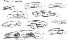 some sketches of different types of cars that are drawn in the style of futuristic vehicles