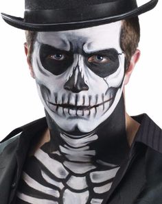 Complete your deathly skeleton costume with the Skeleton Makeup Kit. Skeleton Make Up Man, Skeleton Face Paint Men, Easy Skeleton Makeup Men, Male Skeleton Makeup, Skeleton Makeup Boy, Mens Skeleton Makeup, Men Skeleton Makeup, Skeleton Makeup Men, Skull Makeup Men