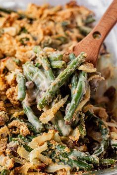 a casserole dish with green beans and cheese