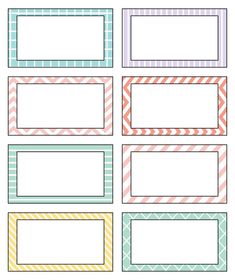 printable name tags with chevron stripes and diagonals on the edges, in pastel colors