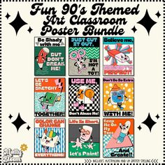 an old school poster with the words fun 90's themed art classroom posters bundle