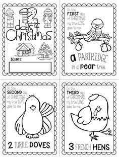 four stamps with pictures of different animals and words on them, all in black and white