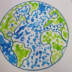 a drawing of the earth in blue and green