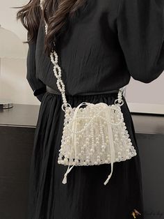 Bird in Bag - Exquisite Pearl-Embellished Bucket Bag with Drawstring Closure Pearl Bag Outfit, Pearl Bags, Beads Bag, Hand Beaded Bag, Jeweled Bag, Bead Bag, Sac Diy, Wedding Handbag, Bridal Purse