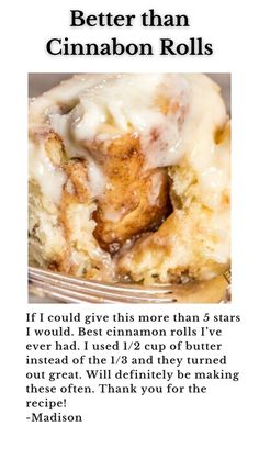 a recipe for cinnamon rolls on a plate with the words, better than cinnamon rolls