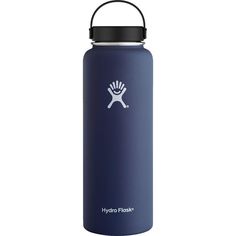 the hydro flask water bottle is shown in blue