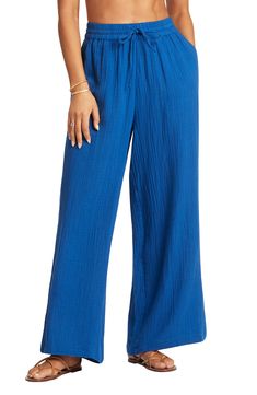 Cut from a soft cotton gauze, these cover-up pants feature handy pockets and an easy-fitting drawstring waist. 29" inseam; 27 1/2" leg opening; 13 1/2" front rise; 18" back rise (size Medium) 100% cotton Machine wash, line dry Imported Sea Level, Sunset Beach, Free Fabric, Beach Sunset, Drawstring Waist, Cobalt, Style Me, High Waist, Cover Up