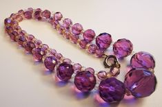 VINTAGE CZECH CUT CRYSTAL ROUND PURPLE BEADS NECKLACE Costume Jewelry Necklace With Single Strand Round Beads, Vintage Necklace With Polished Beads, Elegant Amethyst Round Bead Necklaces, Costume Jewelry Necklaces With Large Round Beads, Elegant Amethyst Necklaces With Round Beads, Vintage Czech Glass Necklaces With Polished Beads, Elegant Necklaces With Round Amethyst Beads, Round Beaded Costume Jewelry Necklace, Vintage Czech Glass Necklace With Polished Beads