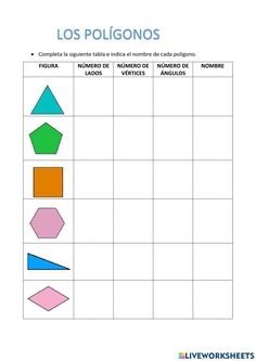 a spanish worksheet with different shapes and colors on it, including the words los pollinos