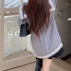 ❤Ribbon Sailor Cable Knit Sweater❤ Preppy Knit Sweater For Winter, Preppy Winter Sweater With Ribbed Collar, Girly Bags, Heart Bag, Grey Knit Sweater, Cute Bags, Cable Knit Sweater, Cable Knit, Knit Sweater