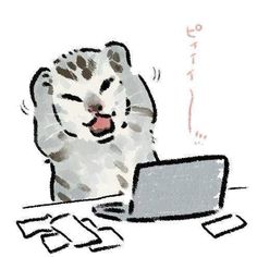 a drawing of a cat using a laptop computer