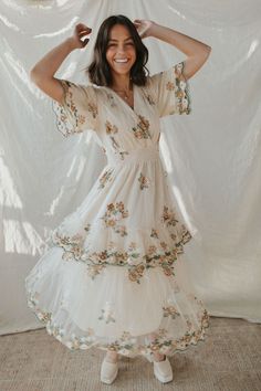 Off White Boho Dress, White Dreamy Dress, Floral Boho Dress, Engagment Dress, Wildflower Dress, Floral Bridal Shower Dress, Floral White Dress, Floral Embroidered Wedding Dress, Winter Graduation Dress