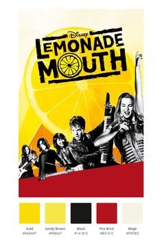 the lemonade mouth movie poster is shown in red, yellow and black with an orange background