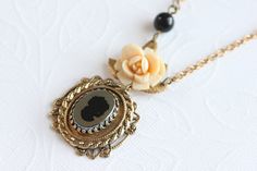 Anna  A Vintage Cameo Necklace Cameo Pendant  Black by madebymoe, $38.00 Elegant Cameo Metal Jewelry, Elegant Metal Cameo Jewelry, Elegant Nickel-free Necklace For Wedding, Bridgerton Necklace, Wedding Necklace Pearl, Black Cameo, Water Mill, Vintage Cameo, Vintage Gowns