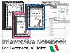 three notebooks with italian writing and pictures on them