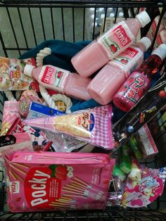 a shopping cart filled with lots of different items