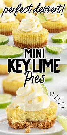 mini key lime pies on a white plate with the words perfect dessert above them