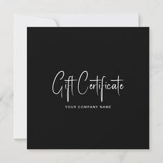 a black and white gift card with the words gift certificate written in cursive font