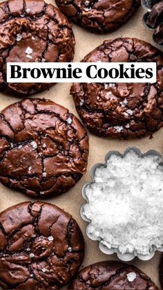 chocolate cookies with sea salt on top and one cookie in the middle next to it