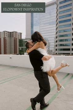 a man holding a woman in his arms and the caption says san diego development inspiration