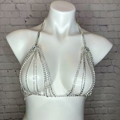 Rhinestone Festival Bra Top. Featuring An Open Design With Rhinestone Chains And Adjustable Neck And Back Strap Chains. Nwot Smoke Free, Pet Friendly Home. Open Design, Bra Top, Back Strap, Festival Bra, Bra Tops, Pet Friendly, Festival, Bra, Pet