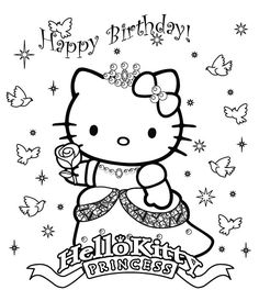 the hello kitty princess coloring page with butterflies and stars in the background, including an image of