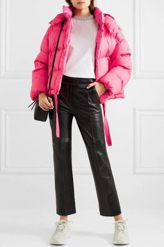 Fucsia Outfit, Quilted Coats, Rose Fushia, Muslimah Outfit, Moncler Genius, Winter Fashion Coats, Moncler Jacket, All Black Outfit, City Streets