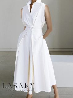 Lasaky - Professional Urban Cotton Dress with Classic White Shirt Collar for Daily Wear Fishtail Skirt, Jumpsuit Outfit, Collar Pattern, Button Dress, Types Of Skirts, Style Elegant, Mandarin Collar, V Neck Dress, Eminem