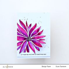 a card with a purple flower on it and the words, let today be the start of something new