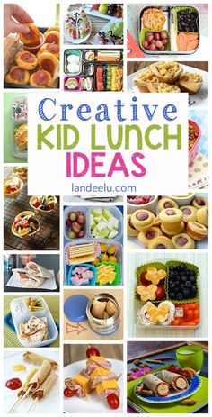 a collage of pictures with different kinds of food on them and the words creative kid lunch ideas