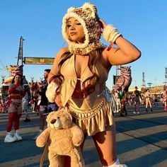 Melisa Figueroa on Instagram: "Sweet as a teddy bear🧸🤍   Top:$25 Skirt:$35" Cheetah Rave Outfit, Rave Outfits Skirts, Teddy Bear Outfit, Rave Bae, Teddy Outfit