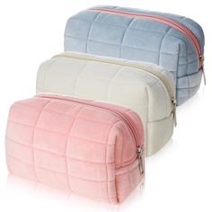 PRICES MAY VARY. Cosmetic Bag Set: we will provide you with 3 pieces large makeup bags, designed in 3 different colors, namely pink, white, blue; Sufficient quantity and diversified styles can easily meet your daily use needs, and you can also share them with your friends Intimate Zipper Design: the plush make up bag is designed with a strong zipper; Put your items in the cosmetic bag, close the zipper, and you can easily carry them, and don't worry about items falling out or spilling Sufficient Square Grid, Large Makeup Bag, Cosmetic Bag Set, Makeup Brush Storage, Travel Toiletry Bag, Small Cosmetic Bags, Pen Pouch, Bag Cute, Travel Toiletries