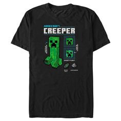 Whether you're building something amazing, battling mobs, or playing with friends, show your love for everyone's favorite game in this officially licensed Minecraft Creeper Graph Men's T-Shirt features a graphic of a Creeper, TNT block, and Charged Creeper heads in a small blue grid with the phrases "Hostile Behavior", "Having a blast" and "Short fuse" printed in white with small icons of Music Disc and Gunpowder and the name "Creeper" printed above in white along with the Minecraft logo. Start Graphic Tee T-shirt For Gaming Events, Graphic Print T-shirt For Gaming Events, Graphic Print Short Sleeve Tops For Gaming Events, Gamer T-shirt For Fan Merchandise With Short Sleeves, Gamer Style Short Sleeve T-shirt For Fan Merchandise, Gamer Style Fan Merchandise T-shirt With Short Sleeves, Gamer Fan Merchandise Short Sleeve T-shirt, Pre-shrunk Graphic Tee For Gaming Events, Music Disc