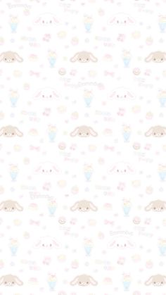 a white wallpaper with pastel colored bunny ears on it's face and hands