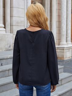 The EMES SHOP blouse is detailed with a dainty web lace neck detail. Features a round neck line. long sleeves. and regular fit. Pair it with a denim skirt and boots for a fun look.MATERIAL:100%Soft Poly MEASUREMENTS:Product Length 23"-25"in Small | Bust & Hem Width : 35"-37"in Medium| Bust & Hem Width : 37"-39"in Large| Bust & Hem Width : 39"-41"in X Large| Bust & Hem Width : 41"-43"in MEASUREMENTS:Product Length 58"-63"cm Small | Bust & Hem Width : 88"-93"cm Medium| Bust & Hem Width : 93"-98"cm Top Designs For Women, Lace Lanterns, Black Lace Shirt, Raglan Sleeve Top, Lace Neck, Lantern Sleeved Blouses, Fancy Tops, Balloon Sleeve Dress, Puff Sleeve Blouse